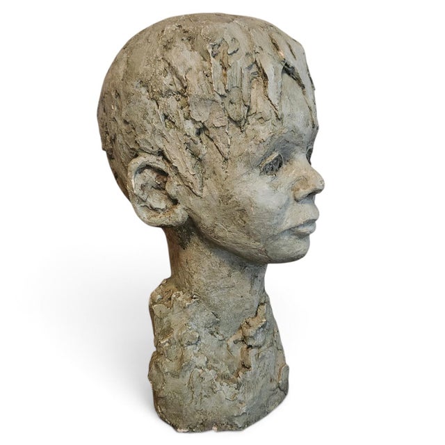 Striking 1960s modernist figural bust attributed to American sculptor Barbara Cranford. The substantial plaster sculpture...