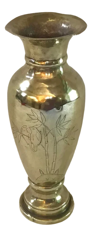 1940s WW II Brass Etched Vase