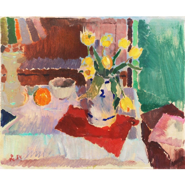 'Still Life of Tulips' by Poul Nielsen, 1954, Post-Impressionist, Royal Academy of Art, Copenhagen For Sale