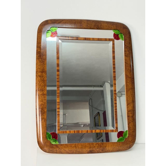 Glass Large Art Deco Wall Mirror with Stained Glass Inserts, 1950 For Sale - Image 7 of 10