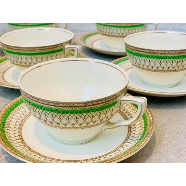 Rare Set of 6 Antique English Bone China J & G Meakin Tea/Coffee Cup & Saucer, Westminster Pattern Featuring an Intricate...