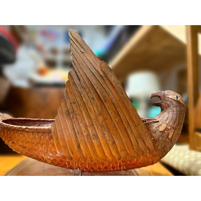 Another fantastic woven wicker and wood bird basket. Highly detailed and hand crafted. Hand carved wood features, sits on...