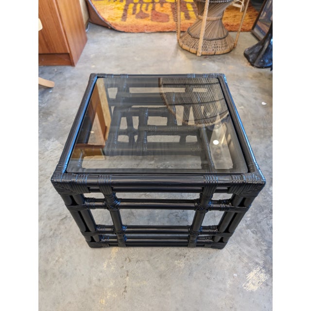 Wood 1960s Bamboo Glass Topped Side Table For Sale - Image 7 of 10