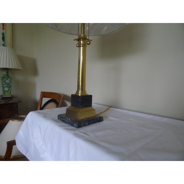 Late 20th Century Chapman Style Classic Brass & Marble Column Lamps - A Pair For Sale - Image 5 of 6