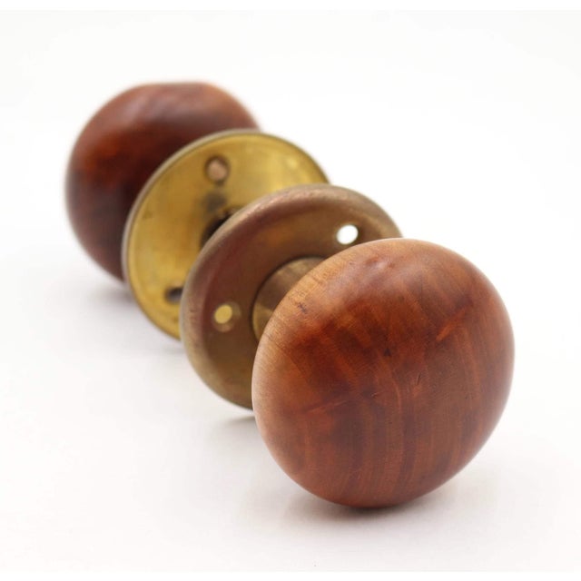Antique Wooden Brass Bardsley Passage Door Knob Set For Sale - Image 4 of 7