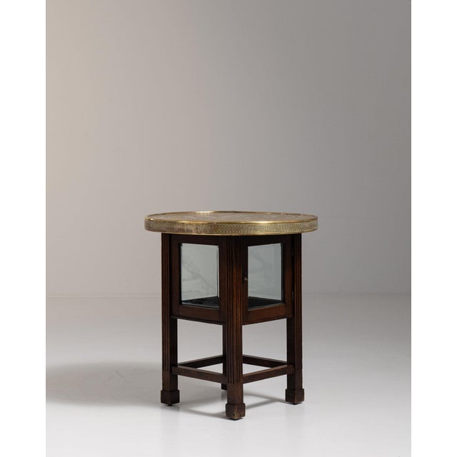 1930-1939 France Antique Brass Brass And Glass Side Table With Mirrored Insert For Sale - Image 10 of 11