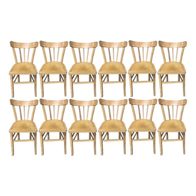 Farmhouse French Blonde Dining Chairs, 1950s, Set of 12 For Sale
