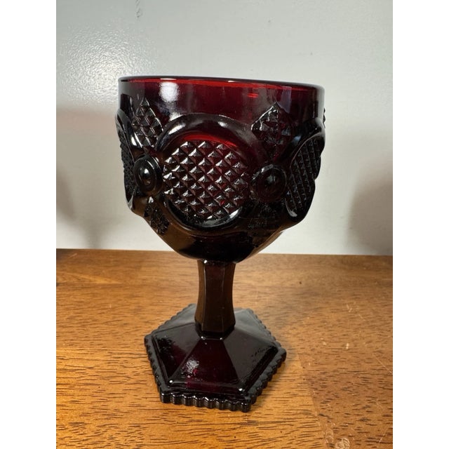 Vintage Ruby Red Pressed Glass Goblets Diamond Pattern Pedestal Stemwar - Set of 3 For Sale - Image 10 of 18