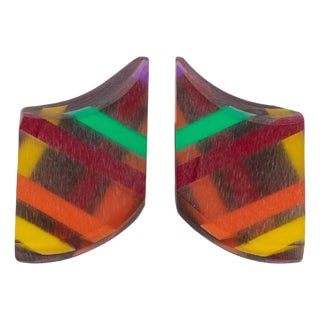 Kaso Geometric Multicolor Harlequin Acrylic Resin Earrings For Sale