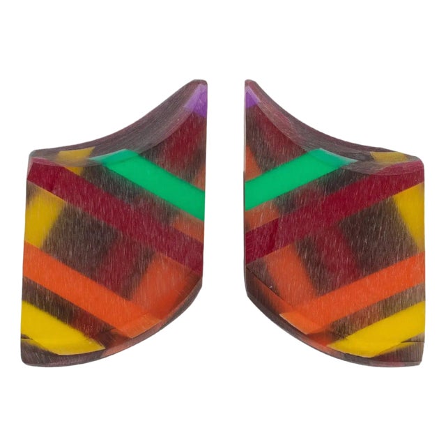 Kaso Geometric Multicolor Harlequin Acrylic Resin Earrings For Sale