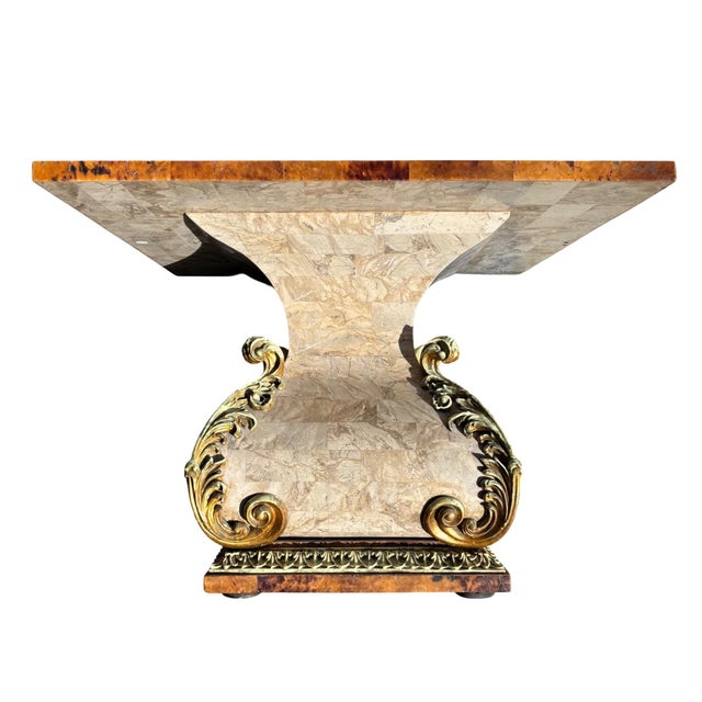 1980s Italian Marble Pietra Dura Inlaid Side Table W Gilt Base For Sale - Image 5 of 12