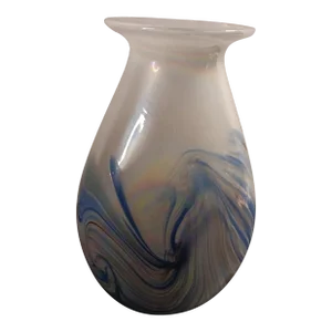 1980s Art Glass Studio Pulled Feather Iridescent Vase