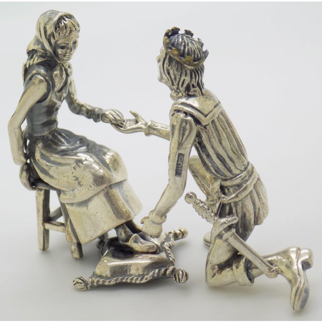 Italian Vintage Italian Handmade Genuine Silver Cinderella and Prince Figurines Arezzo Tuscany 800 Continental Silver Rare Pair Fairy Tale Decor For Sale - Image 3 of 13