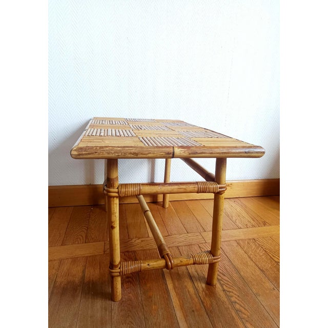 Beige Vintage Bamboo Coffee Table in the style of Audoux Minet, 1970s For Sale - Image 8 of 11