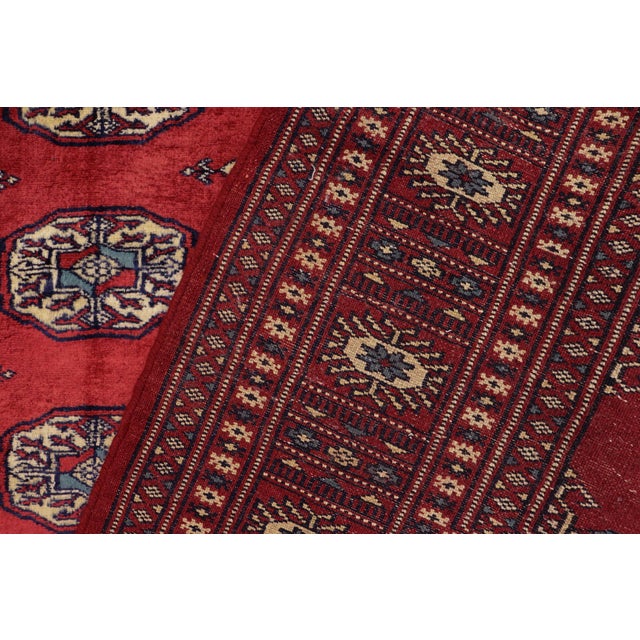 Red Tribal Bokhara Red/Blue Hand Knotted Wool Rug For Sale - Image 8 of 8