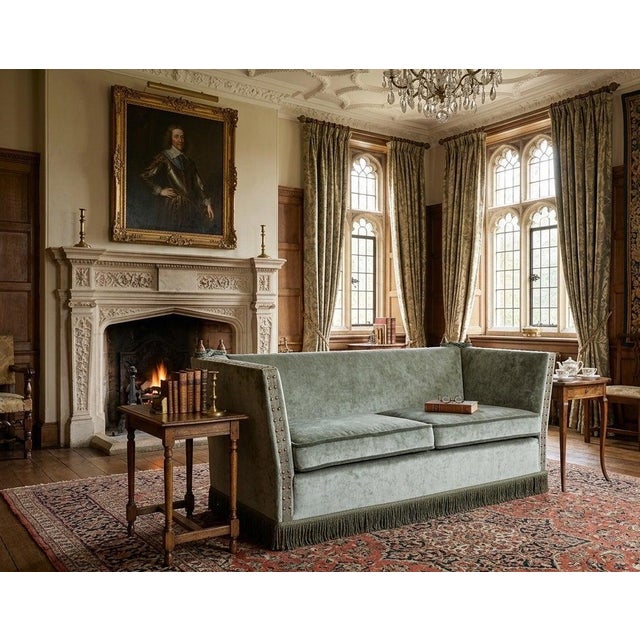 Vintage Velvet Knole Sofa with Floral Cushions, 1950s For Sale - Image 9 of 10