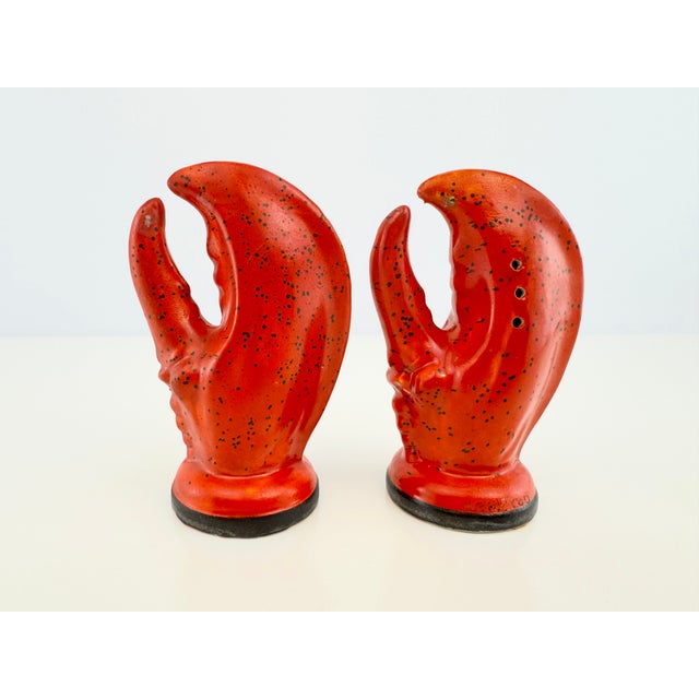 Vintage Coastal Red Ceramic Lobster Claw Salt and Pepper Shakers, a Pair For Sale - Image 4 of 11