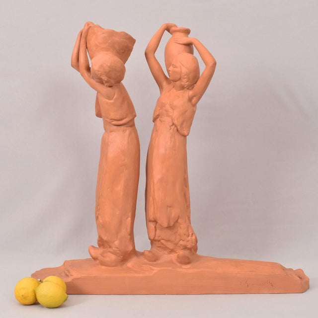 The Art Déco Sculpture proposed here is in Terracotta. Earthenware sculpture. 1920s/30s. The Beautiful Two Young Women...