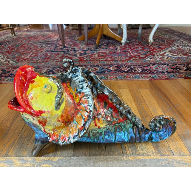 1950s 1950s Italian Glazed Terracotta Fish Sculpture For Sale - Image 5 of 15