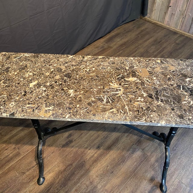 Metal French Marble Top Bistro Cafe Console Table or Writing Desk With Iron Base For Sale - Image 7 of 11