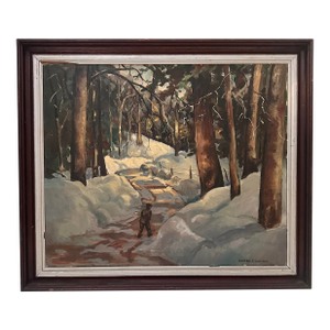 1940s Cold Walk Vintage Painting, Framed