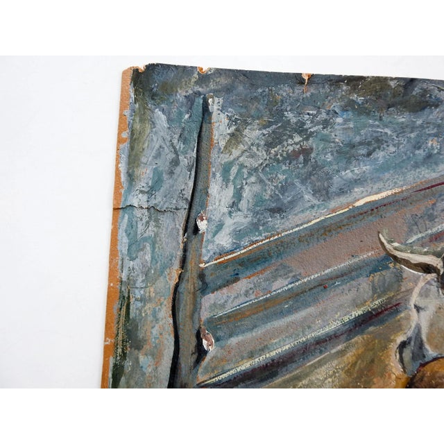 Early 20th Century Vintage 1930's Cow & Calf Painting For Sale - Image 5 of 7