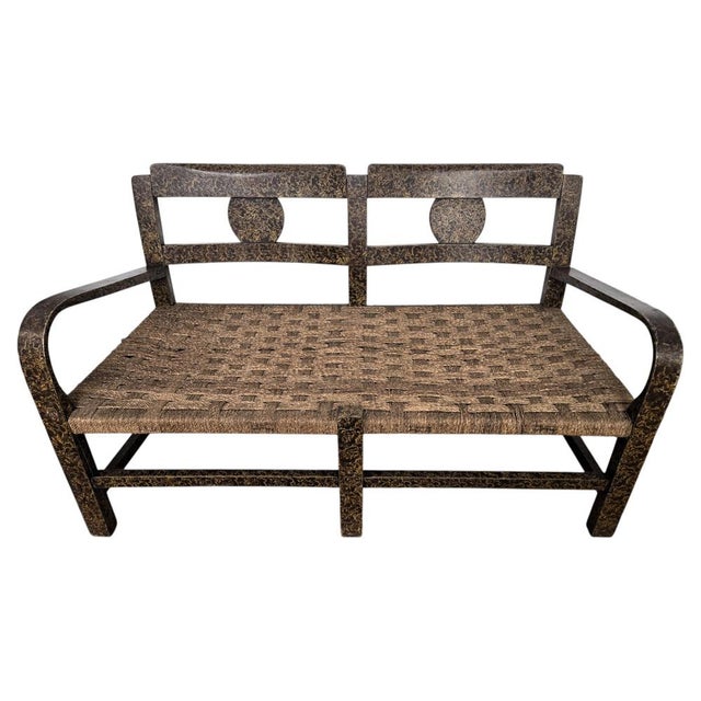 Vintage Italian Burl Wood and Cord Woven Rope Lounge Bench, 1960s For Sale - Image 10 of 10