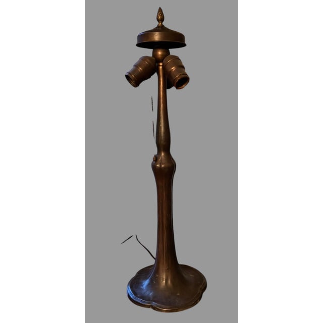 Vintage Handel Co. Table Lamp Base With Floral Decorated Leaded Glass Shade For Sale - Image 10 of 11