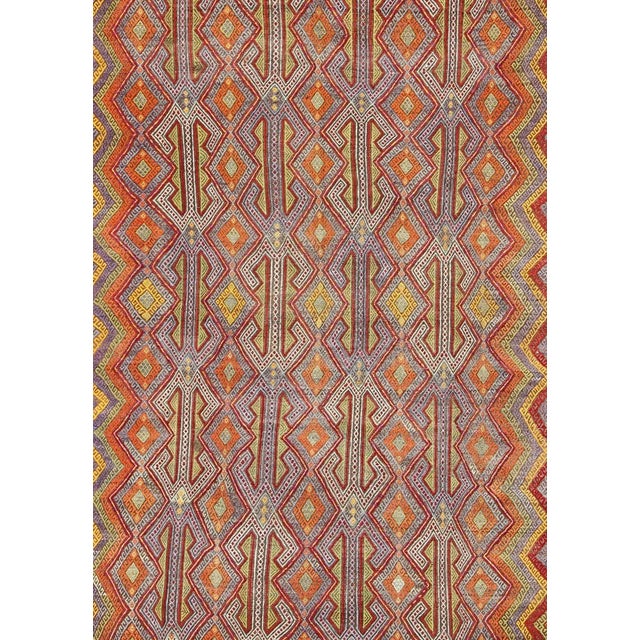 Tribal Mid 20th Century Large Vintage Turkish Embroidered Kilim in Bright and Colorful Tones For Sale - Image 3 of 7