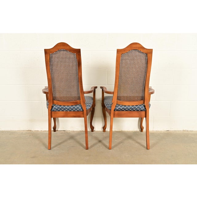 Baker Furniture Style French Provincial Louis XV Carved Walnut and Cane Back Dining Chairs, Set of Six For Sale - Image 13 of 14