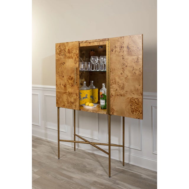 Tan Monarch Burlwood Bar Cabinet For Sale - Image 8 of 9