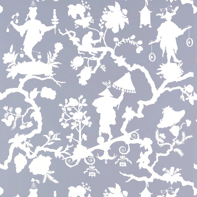 Sample - Schumacher Shantung Silhouette Print Wallpaper in Wisteria For Sale