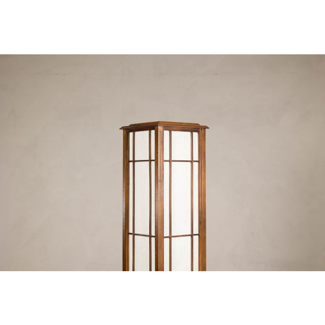 Vintage Tall Japanese Shoji Style Floor Lamp with Rice Paper Panels For Sale - Image 14 of 16