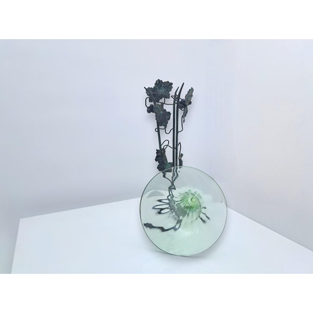 Metal Murano Glass and Wrought Iron Vase attributed to Umberto Bellotto for Barovier and Toso, 1920s For Sale - Image 7 of 13