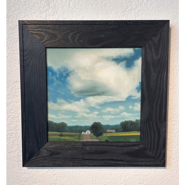 Early 21st Century Camp Road by Michael Miller | Oil on Panel Landscape with a road and distant houses under a cloudy sky For Sale - Image 5 of 5