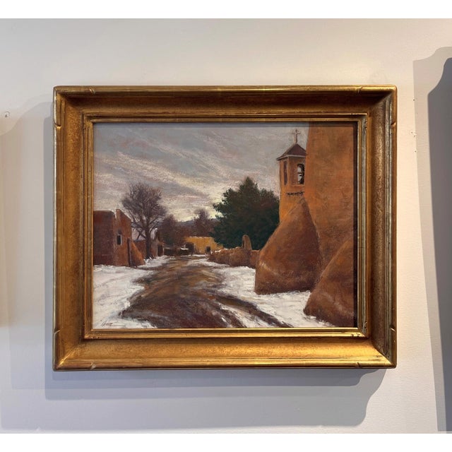 Quiet Winter Walk captures a serene winter scene, where a winding pathway leads through a quiet village adorned with snow....