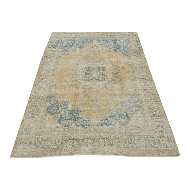 Tabriz Rug 9’4” X 12’3” Pink Wool Vintage Distressed Hand-Knotted Carpet For Sale