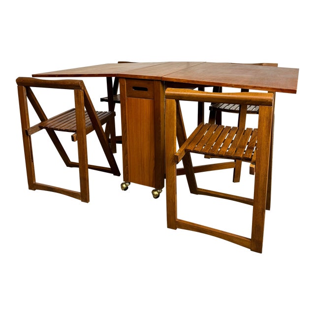 Aldo Jacober - Alberto Bazzani Drop Leaf Folding Table W/4 Chairs For Sale