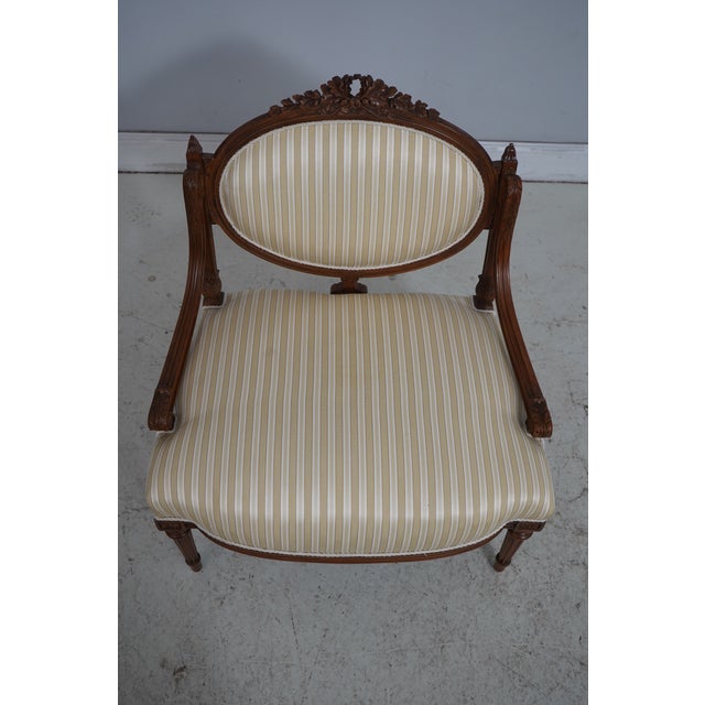 Age: C.1930 Details: Fine Carved Details High Quality Construction French Style Professionally Reupholstered Approx. 3...