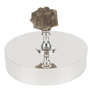 Christian Dior Paris Silver Plate Box with Quartz Stone, circa 1970 For Sale