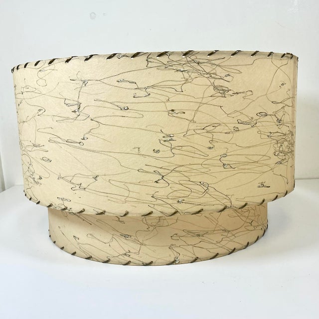 Plastic 1940s Vintage Boho Chic Arts & Crafts 2-Tier Fiberglass Lamp Shade, Splattered Spaghetti Design For Sale - Image 7 of 9