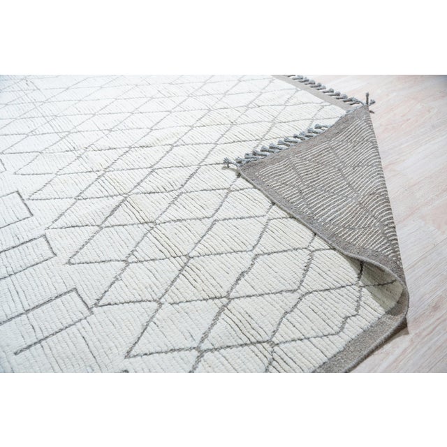 Tribal Light Ivory Cream Modern Tribal Hand-Knotted Wool Berber Rug Carpet For Sale - Image 3 of 9