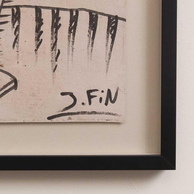 Wood 1950s Original Still Life With Flowers Drawing by José Fin, Signed For Sale - Image 7 of 7