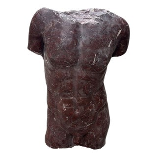 Italian Red Marble Nude Male Torso Sculpture, Italy For Sale
