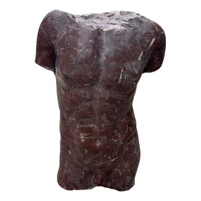 Italian Red Marble Nude Male Torso Sculpture, Italy For Sale