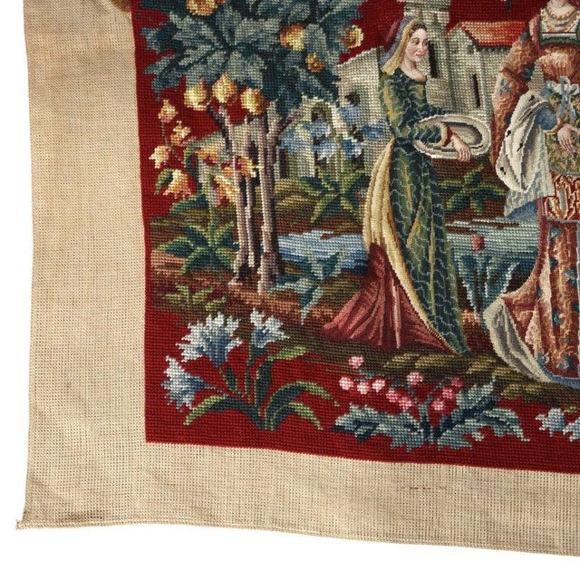 Red Antique Louis XIII Scenic Pictorial Needlepoint Tapestry C1930 For Sale - Image 8 of 12