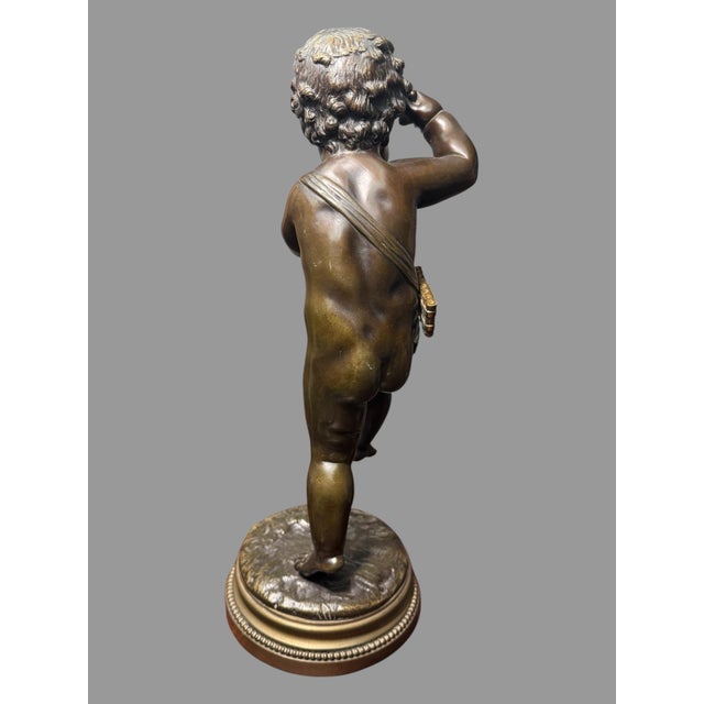 Antique Victorian Clodion 13.5" Figural Bronze Statue Sculpture Musician For Sale - Image 6 of 8