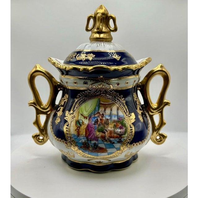 Late 20th Century French Sèvres Style Cobalt Blue & Gilt Porcelain Lidded Decorative Urn For Sale - Image 11 of 11