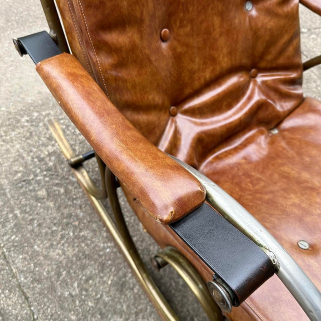 Mid 20th Century Lee Woodard Sculptural Brass and Wood Rocking Chair For Sale - Image 9 of 12
