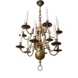 18th Century Dutch Brass Candle Chandelier For Sale
